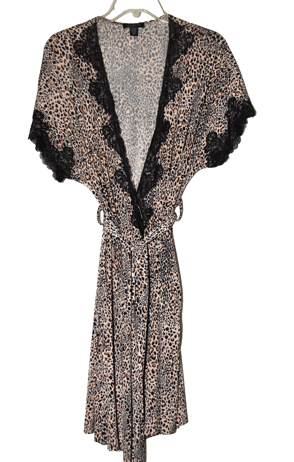 Jones New York Leopard Print Black Lace Trim Belted Dressing