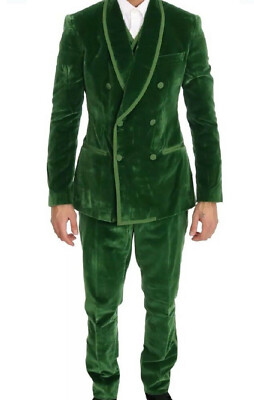 Pre-owned Handmade Men Green Velvet Suits Groomsmen Wedding Evening Party Wear Suit(coat+pant+vest)