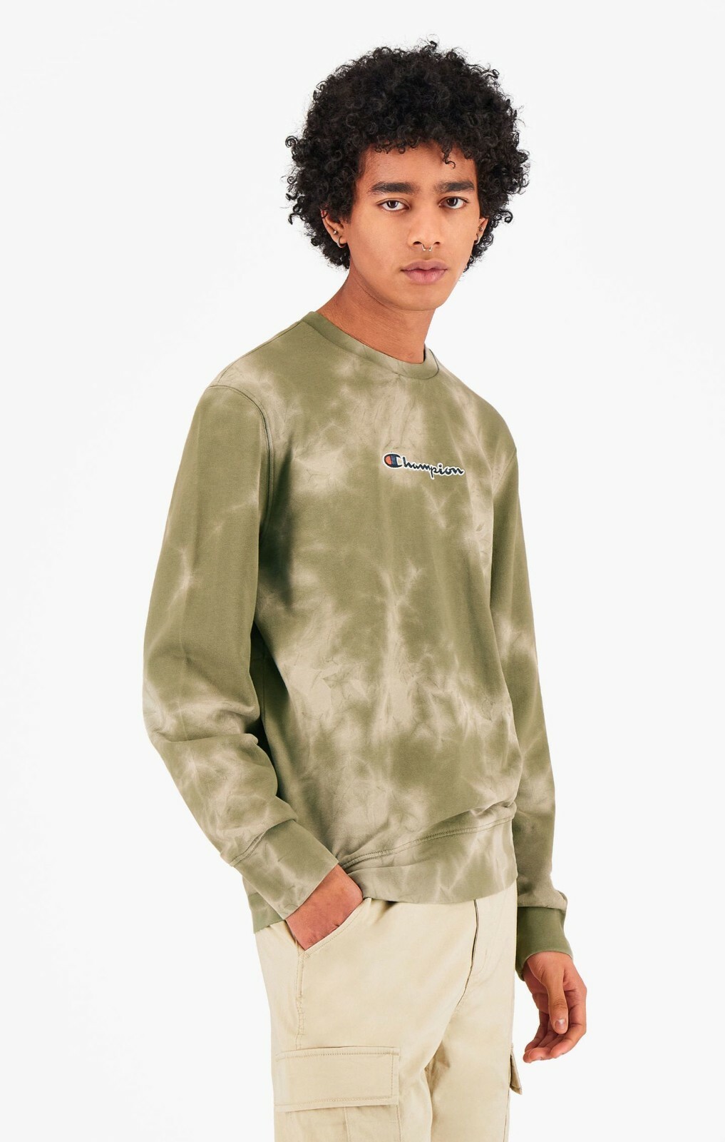 

Оливково-белая мужская спортивная одежда Champion Tie Dye Terry Crewneck Экипаж спортивной одежды, Зеленый