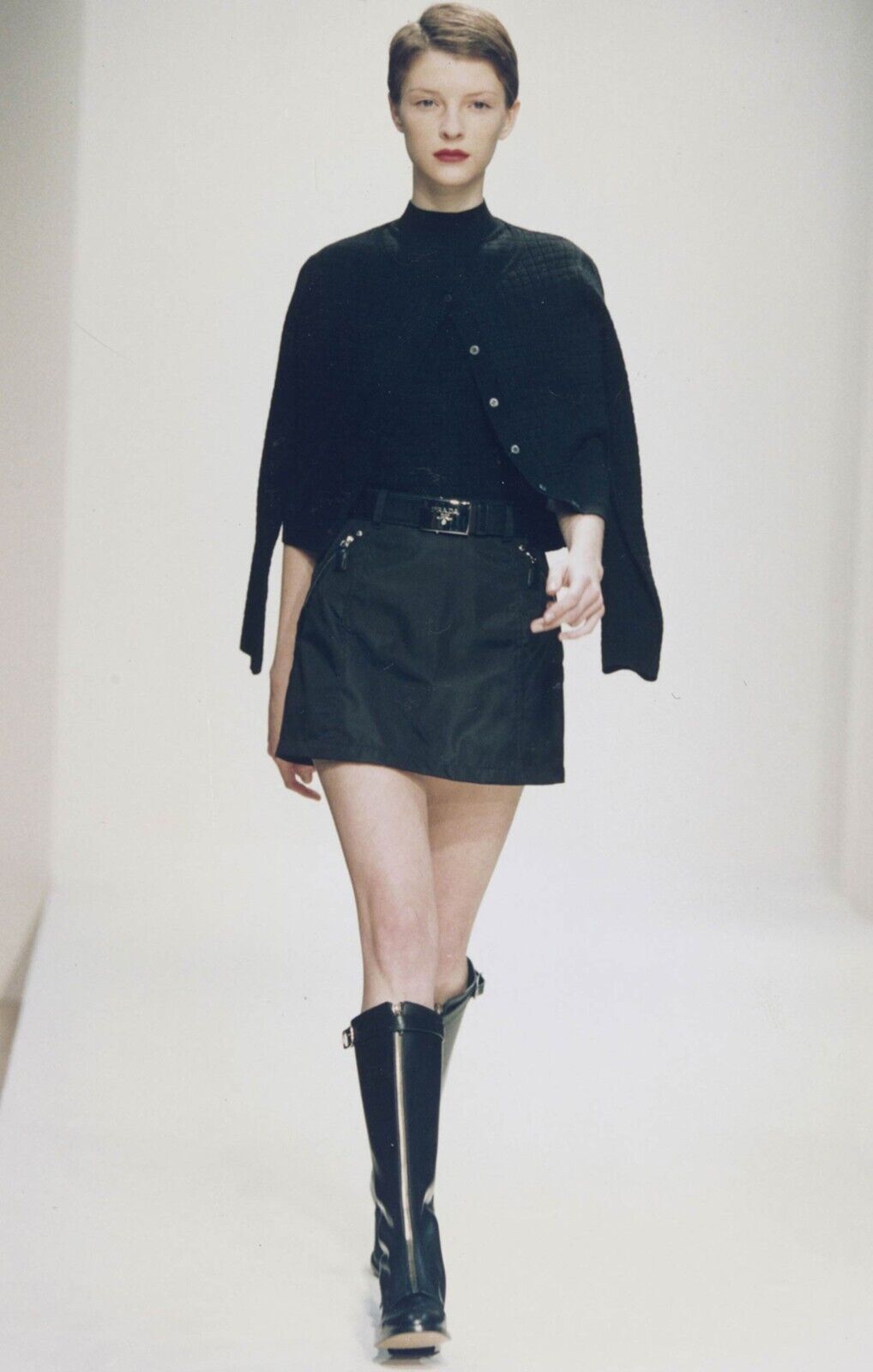 Prada Vintage Fall 1994 Black Nylon Belted Zipper Pocket Prada Vintage Fall 1994 Black Nylon Belted Zipper Pocket