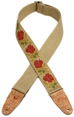 Levy's MH8P-009 Hemp Guitar Strap - Pink And Red Rose Motif