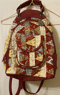 Donna Sharp Red/Yellow/Cream Patchwork Backpack Sling Bag Purse Strap