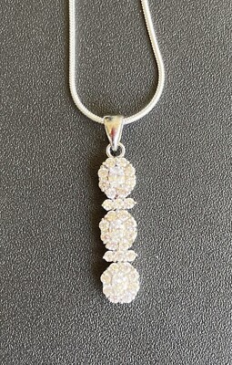 Simulated Diamonds Chandelier Pendant Necklace .925 Sterling Silver + Gift Box