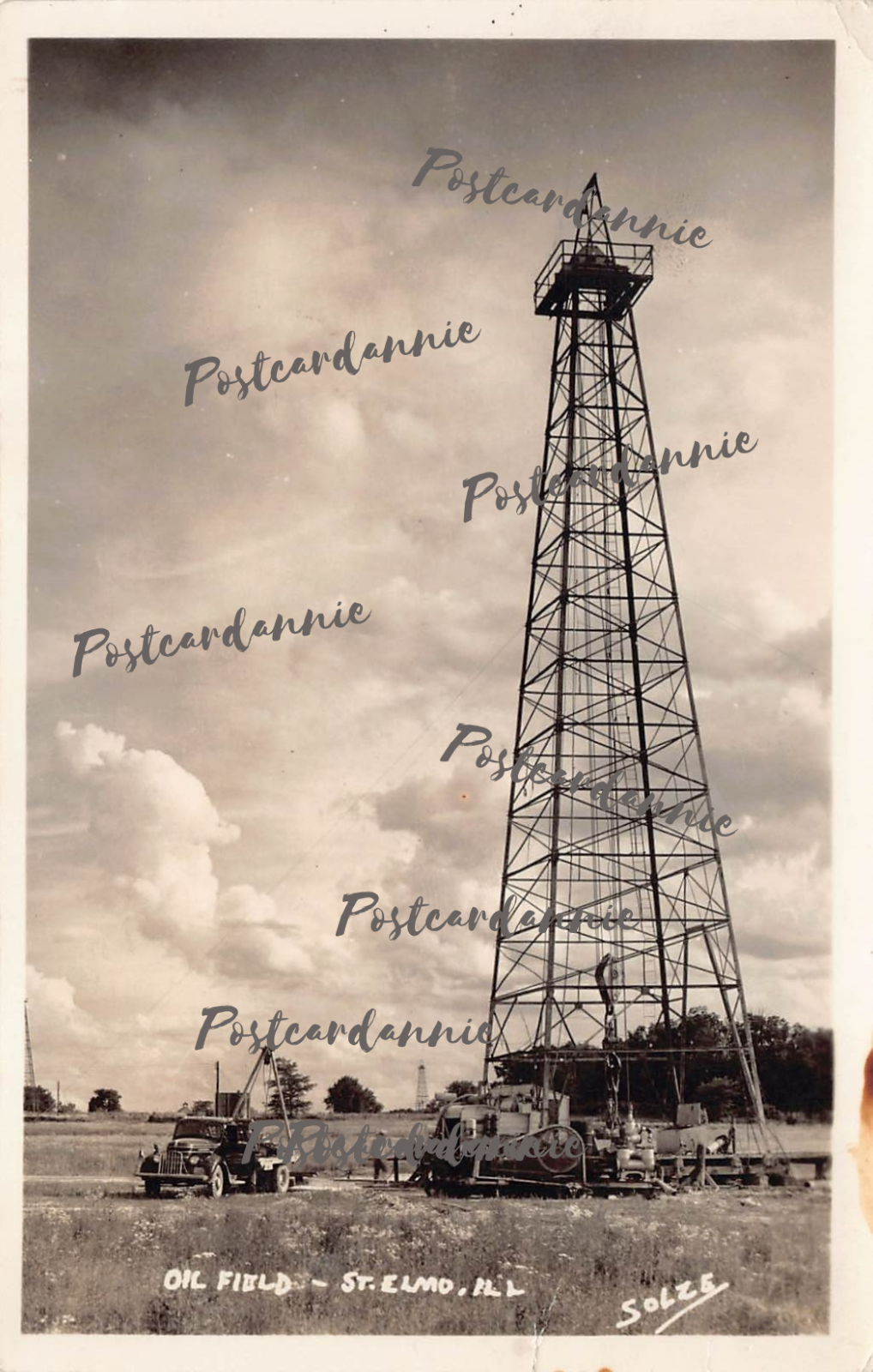 RPPC St Elmo IL Illinois Loudon Oil Field Well Tank Exxon Photo Vtg Postcard B17