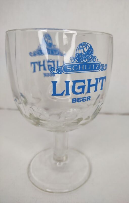Vintage Schlitz Light Beer Thumbprint Stemmed Goblet Heavy Glass Free Shippin