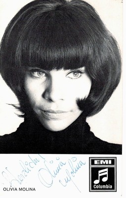Olivia Molina German-Mexican singer 1970s original autograph on postcard