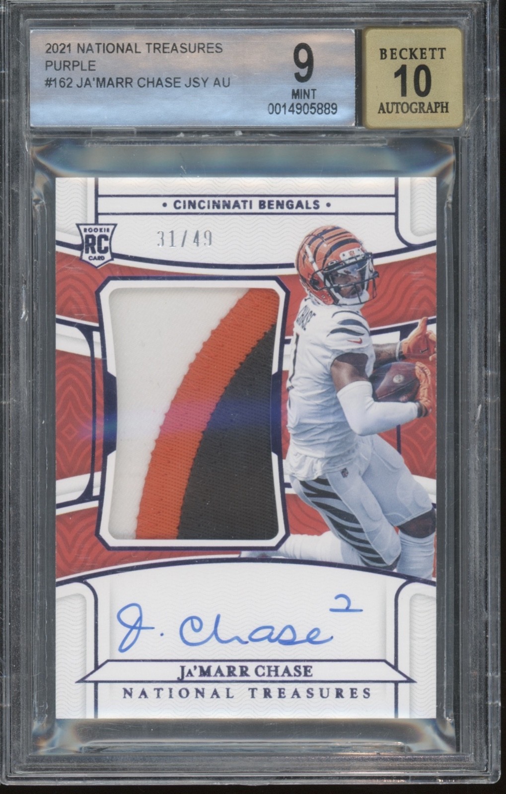 2021 National Treasures Purple Ja'Marr Chase 31/49 Patch RC Mint BGS 9 10 Auto
