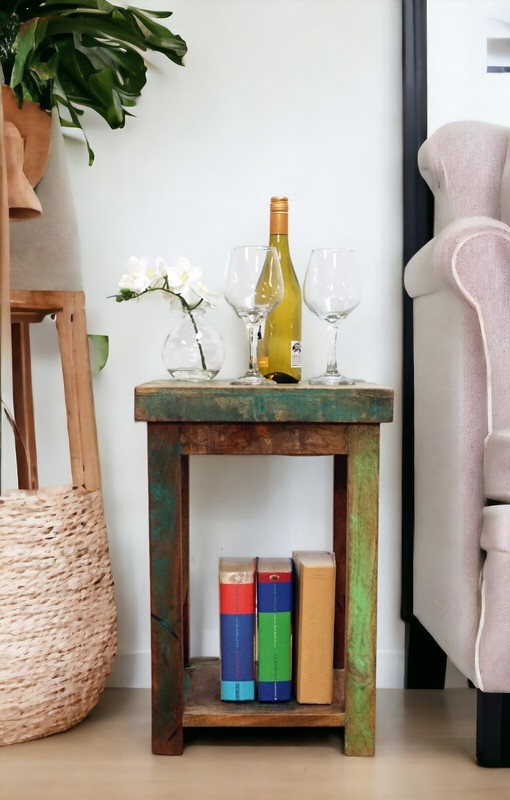 Hand-crafted Reclaimed Wood Side Table Each one is Unique Fully