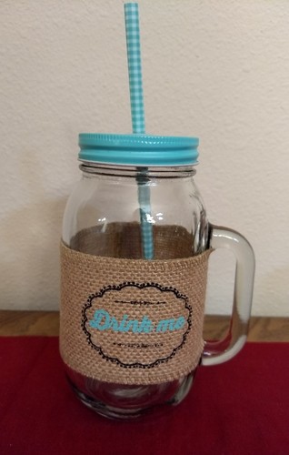 Mason Jars Drinking Glasses Set Handles Burlap Lid Straws Rustic Farmhouse 24 oz