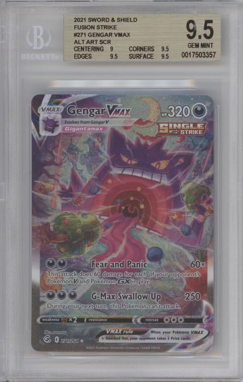GENGAR VMAX 2021 POKEMON FUSION STRIKE SECRET RARE #271 BGS GENGAR VMAX 2021 POKEMON FUSION STRIKE SECRET RARE #271 BGS