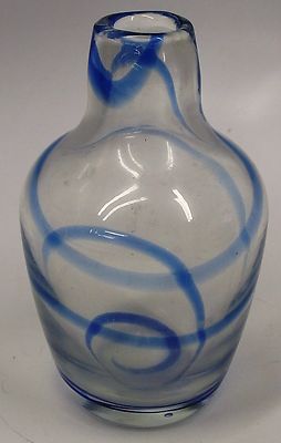 Antique Hand Blown Bottle or Vase Blue Swirl in Clear Glass