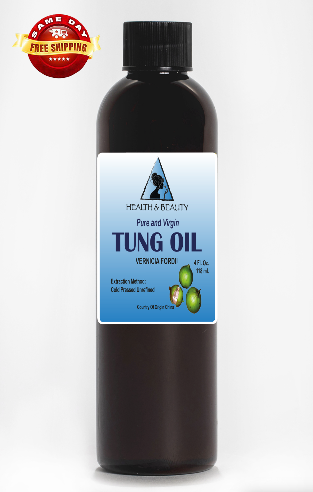 TUNG OIL ORGANIC UNREFINED VIRGIN by H&B Oils Center COLD PRESSED RAW PURE 4 OZ