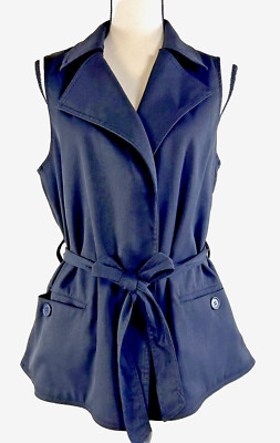 Studio Max Vest Jacket Belted Pockets Long Stretch Retails 118.00 Black M NWT