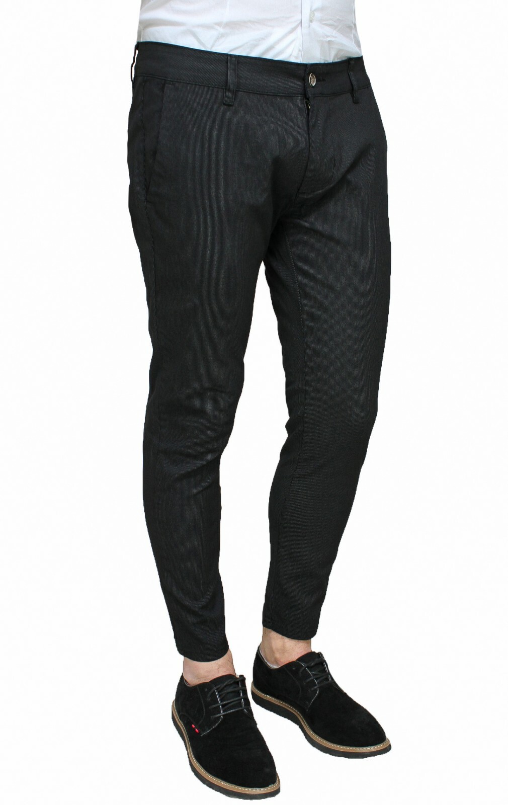 PANTALONI UOMO DIAMOND mod. CAPRI NERO RIGATO CASUAL ESTIVO SLIM FIT IN  COTONE