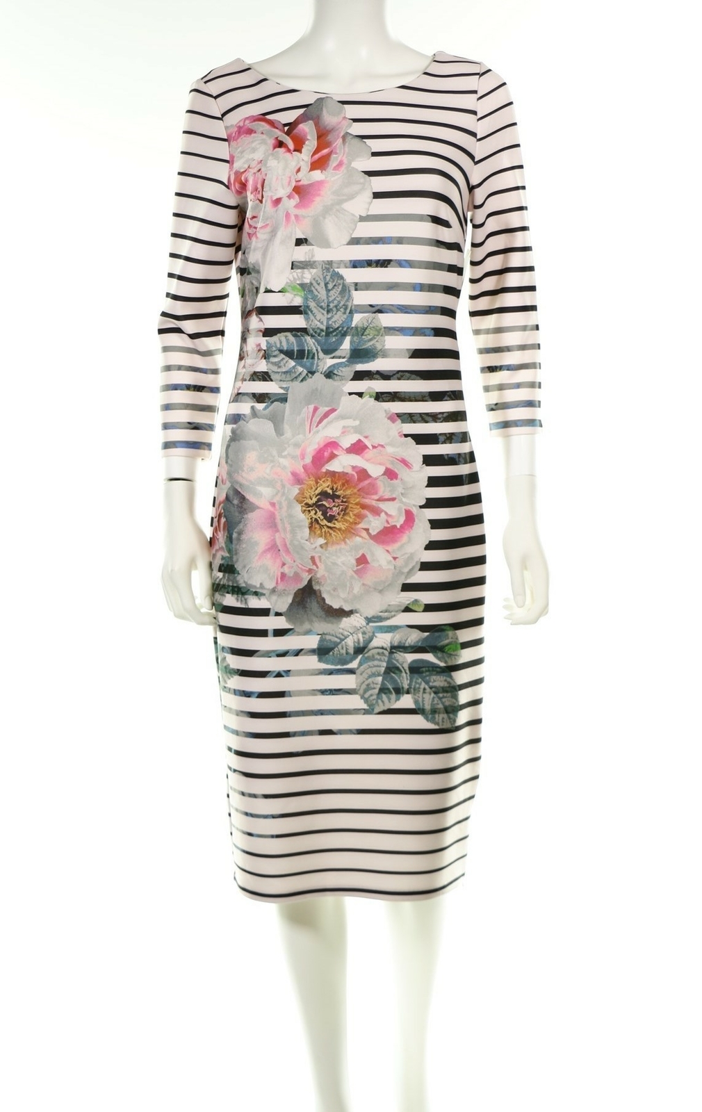 ECI 134089 Pink Hue Flower Print Scuba Sheath Dress Sz 4