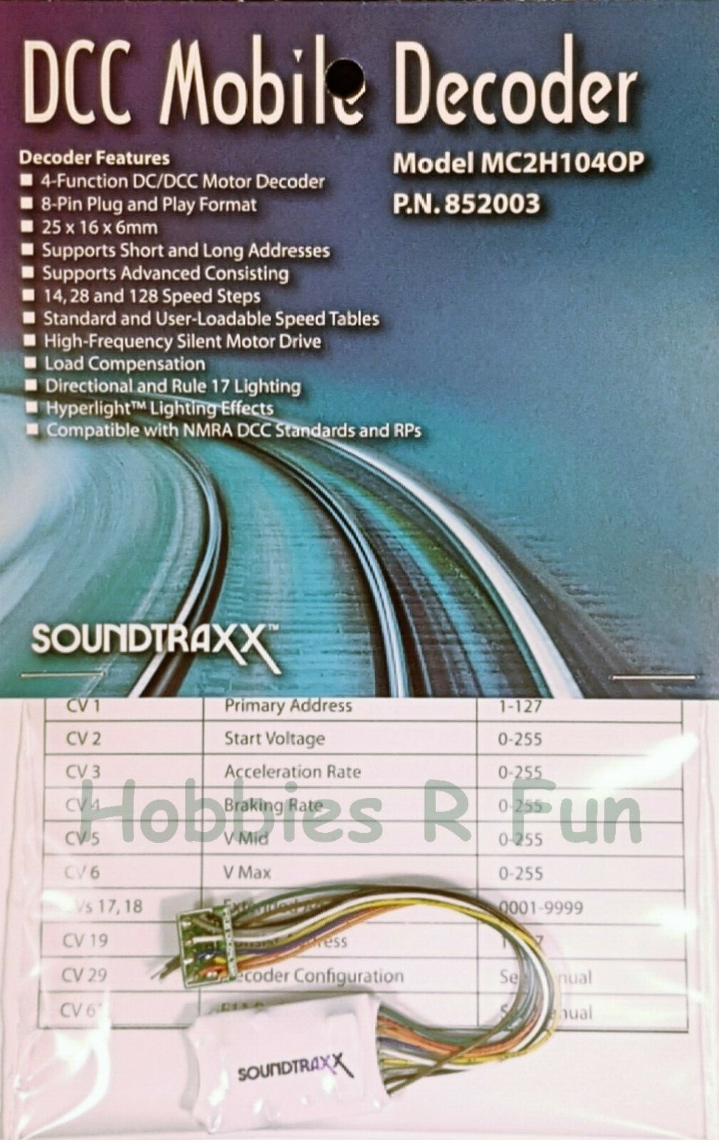 Model trains Soundtraxx MC2H104OP Mobile decoder for HO Locos with 8