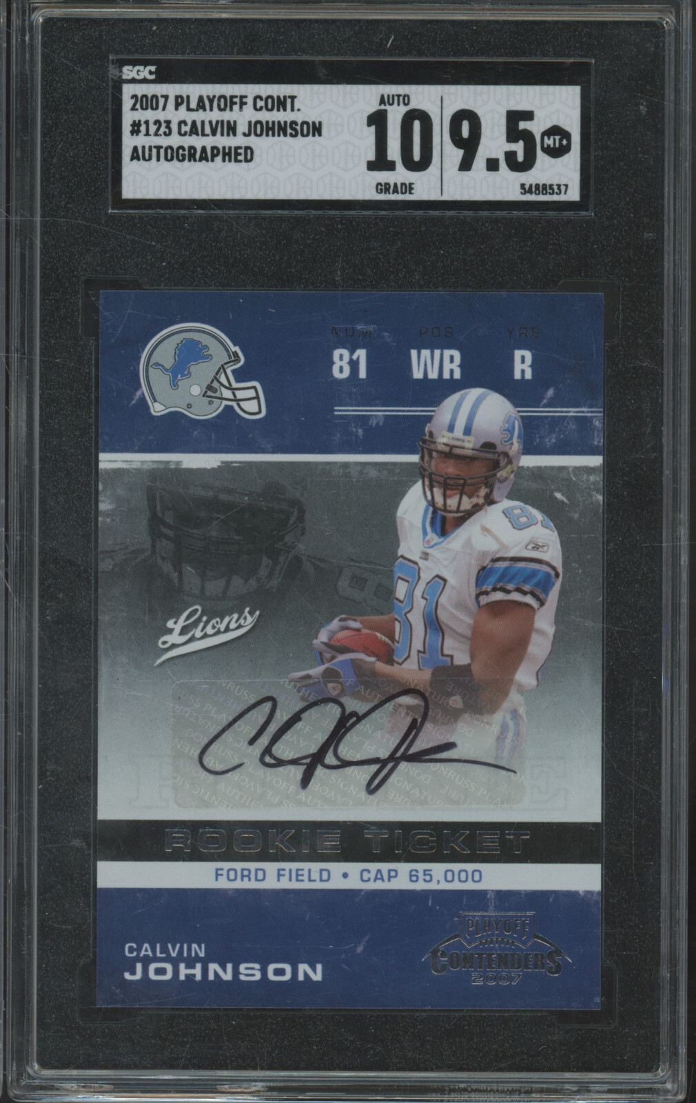2007 Playoff Contenders Rookie Ticket #123 Calvin Johnson RC MT+ SGC 9.5 10 Auto