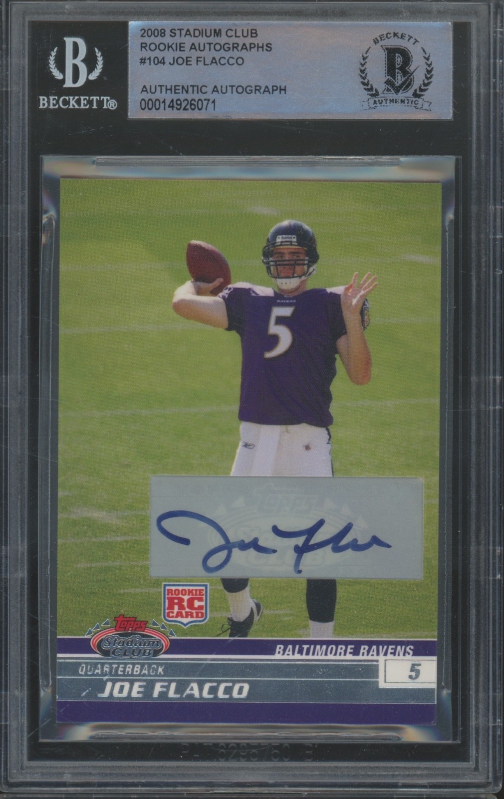 2008 Topps Stadium Club #104 Joe Flacco RC Rookie BAS Beckett Authentic Auto