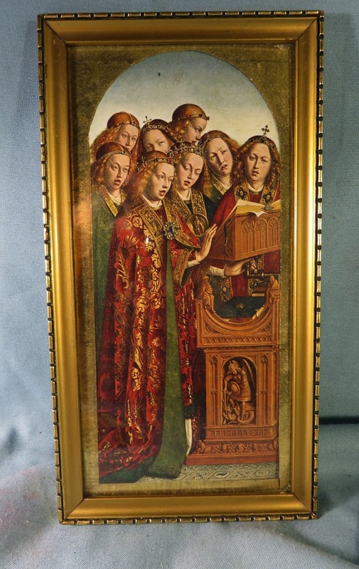 Les Anges Chantants ( Jan Van Eyck) Sur Papier, Dans Un Cadre En Bois DorÃ©