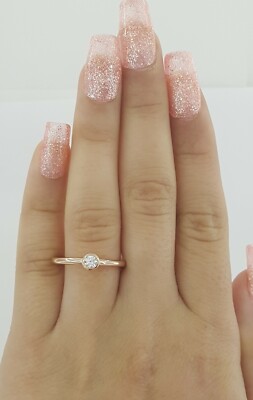 Pre-owned Llk 0.21 Ct 14k Rose Gold Bezel Set Round Cut Diamond Solitaire Engagement Ring In White