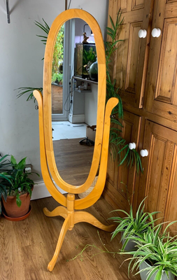 VINTAGE OVAL PINE FULL LENGTH CHEVAL DRESSING MIRROR ON TRIPOD