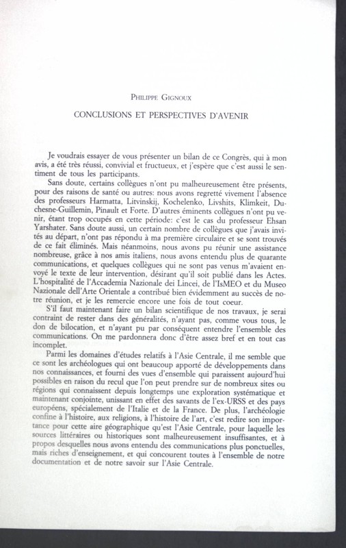 Conclusions Et Perspectives D'Avenir; Estratto Da: La Persia E L'Asia Cntrale Da