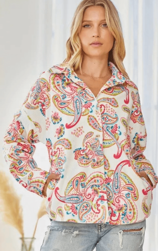 Emily Wonder Paisley Floral  Button Sz m Dopamine Collar Childhood Core