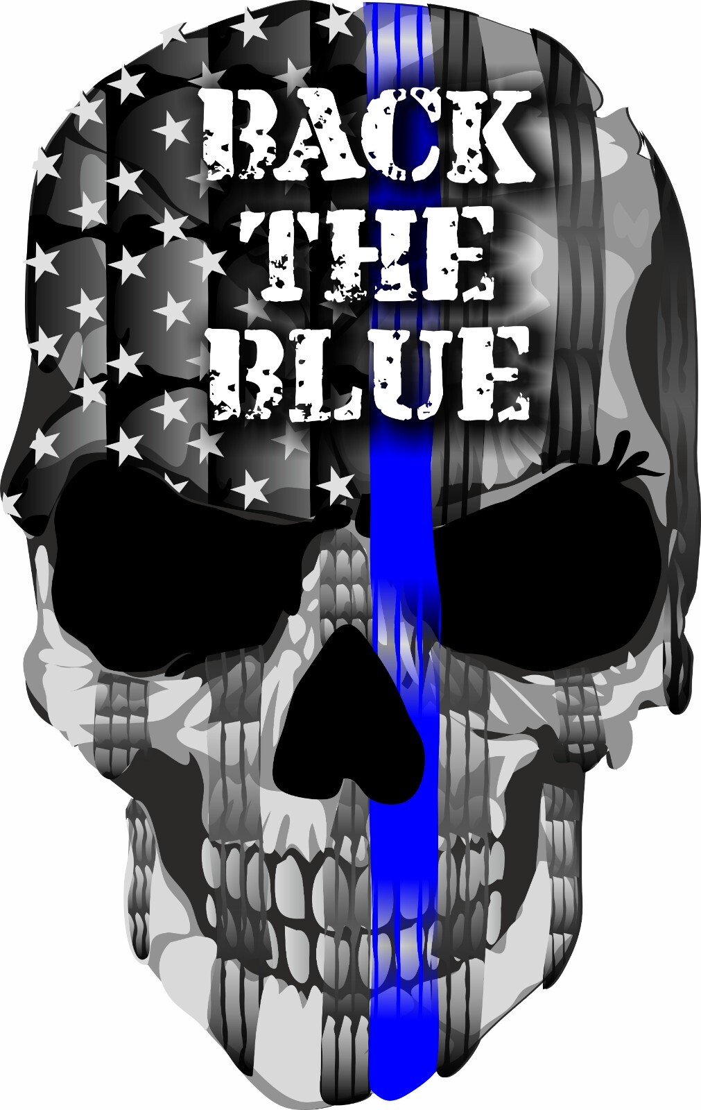 Thin Blue line decal - BACK THE BLUE Skull Window Decal - Various Sizes