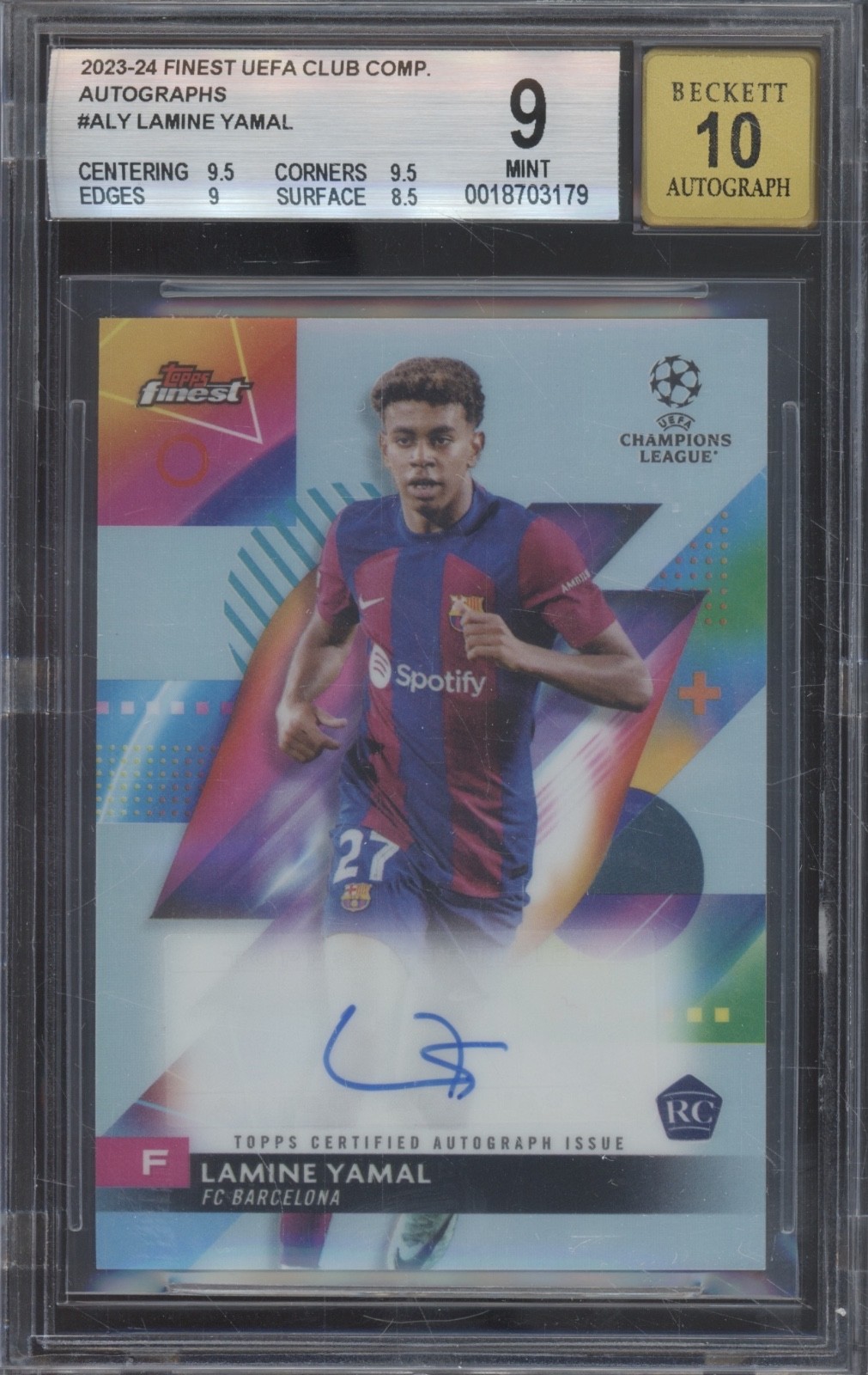 2023 Topps Finest UEFA Club Lamine Yamal RC Rookie Mint BGS 9 10 Auto