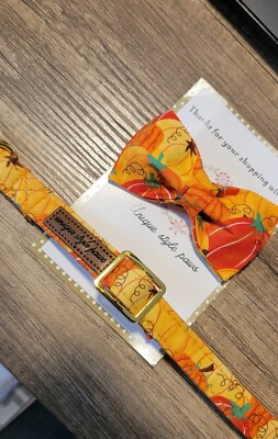 Unique style paws Dog Collar Bowtie Orange pumpkin tropical Adjustable small