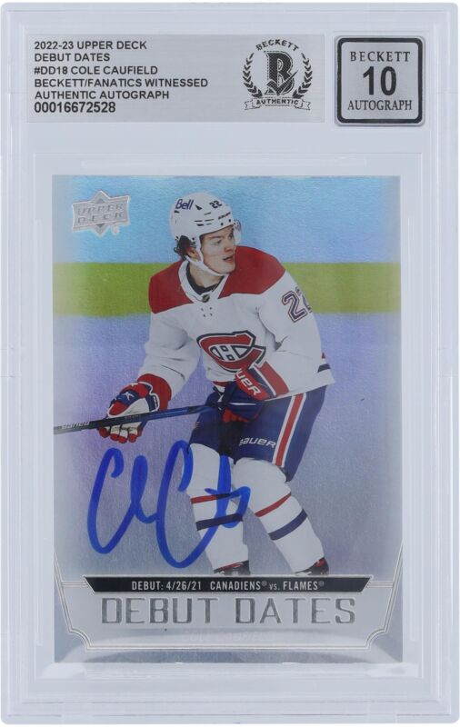 Cole Caufield Canadiens Signed 2022-23 Upper Deck Debut Dates Beckett 10 Card