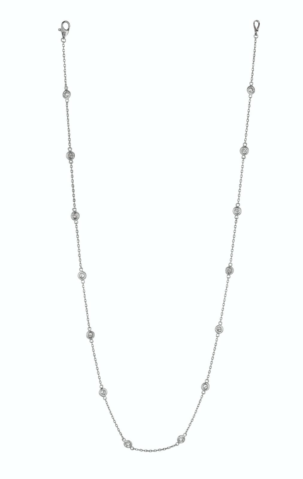 Pre-owned Morris &amp; David 0.75 Carat Diamond By The Yard Necklace Si 14k White Gold 14 Stones 18 Inches