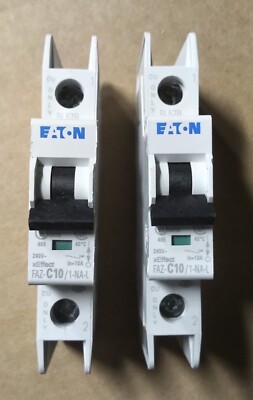 EATON FAZ-C10/1-NA-L, CIRCUIT BREAKER, 1-POLE, 10A, C CURVE, 2-PACK, NIB
