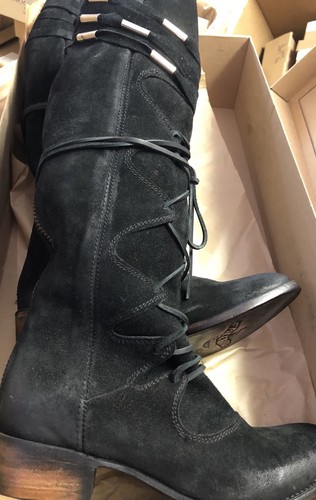 Pre-owned Freebird By Steven Wagon Boot Black Suede Boho Msrp $350 Sz 6 Or 8