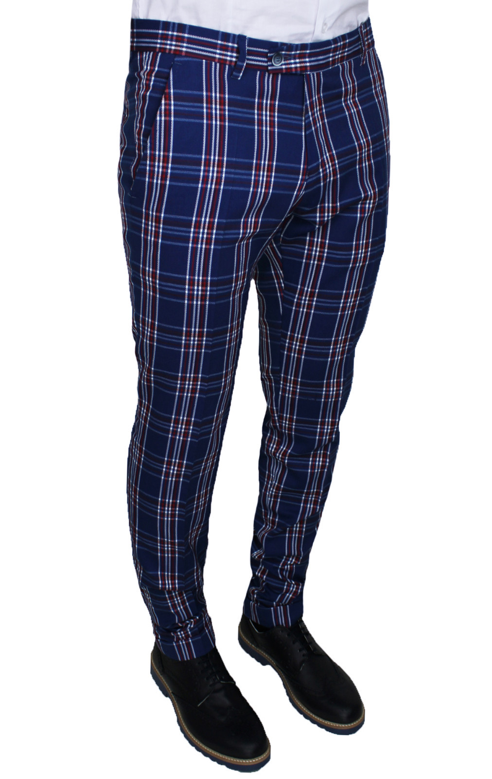 PANTALONI UOMO DIAMOND SARTORIALE BLU ROSSO QUADRI CASUAL ELEGANTE NUOVO  ESTIVO