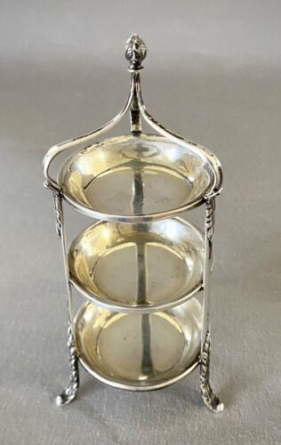 Rare Antique London Solid Sterling Silver 3-Tiered Condiment Stand