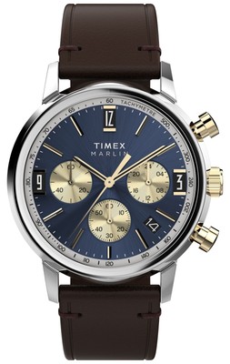 Pre-owned Timex Marlin Quartz Chrono (40mm) Blue Dial / Brown Leather Strap Tw2w60400