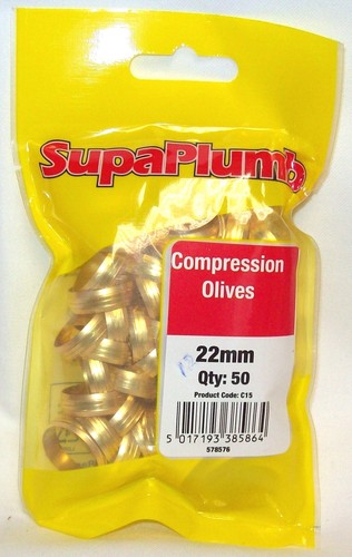 10x8mm Brass Compression Olives For Copper Pipe Fittings - Pack Of 10, Free UK Delivery