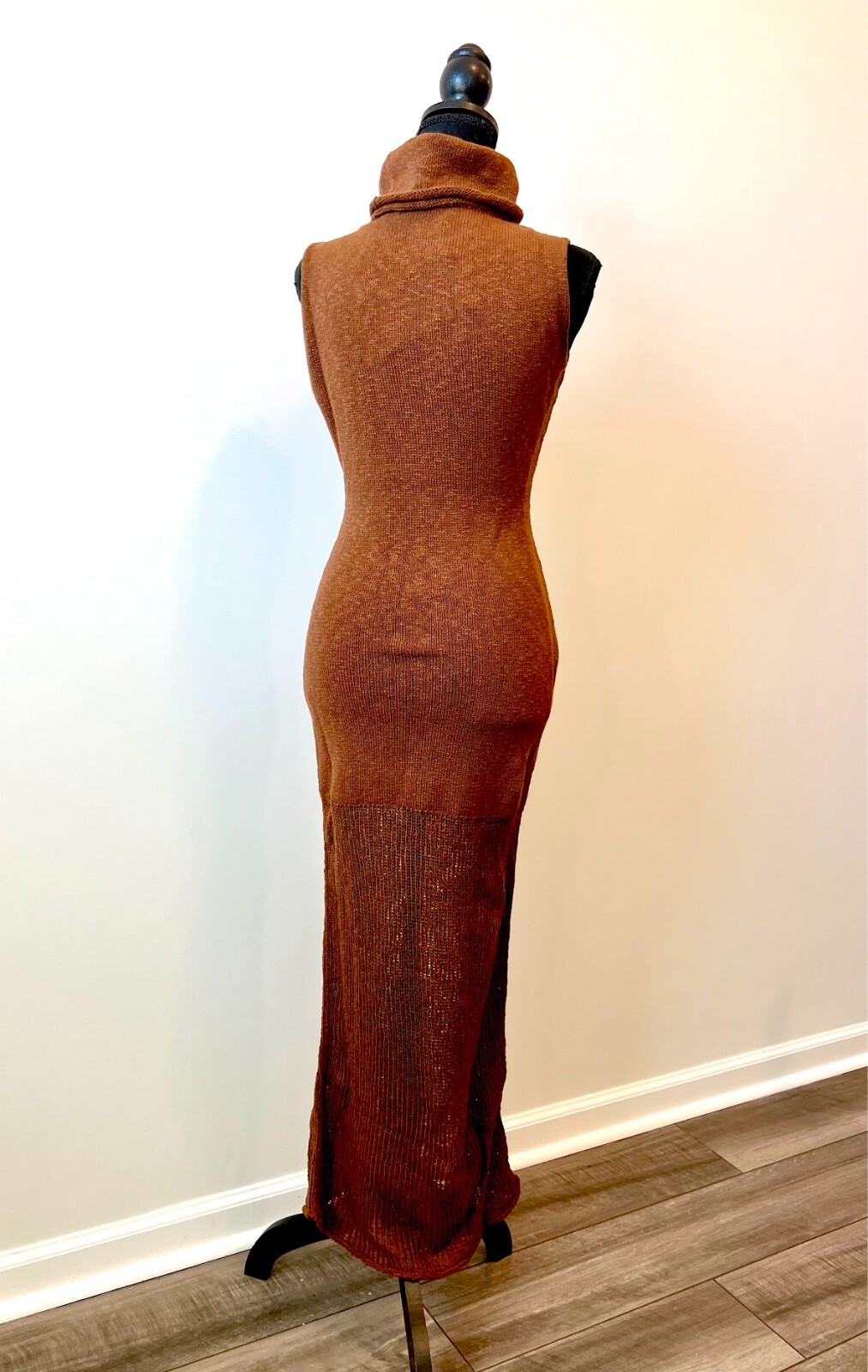 Pre-owned Savannah Morrow Darya Midi Dress In Cocoa Brown Small Knit Sleeveless Turtleneck