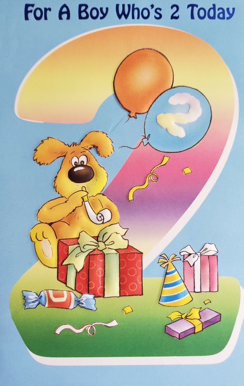 'For a boy who's 2 today' birthday pop up greeting card