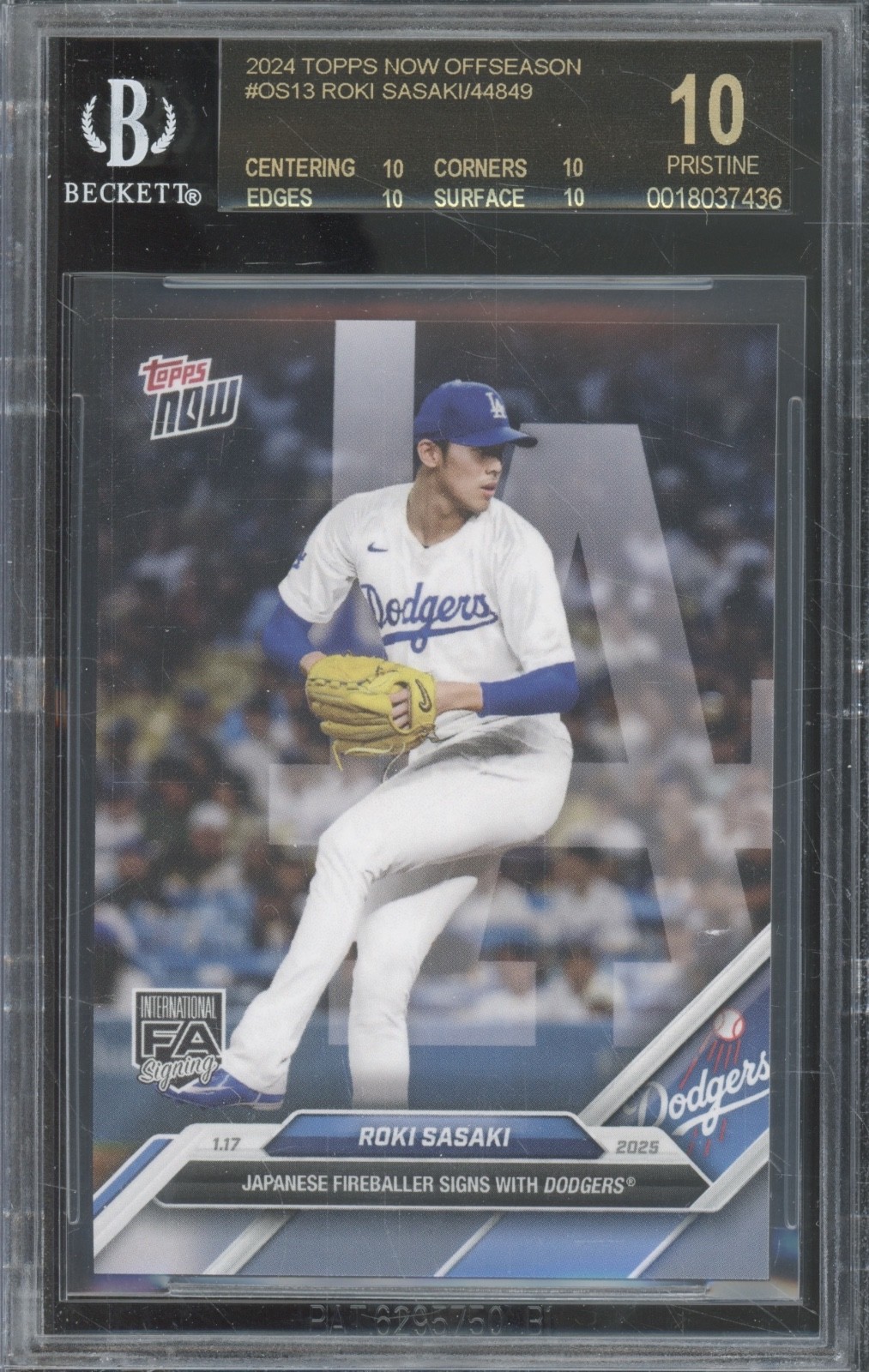 2024 Topps Now Signs W/ Dodgers #OS-13 Roki Sasaki RC Rookie Black Label BGS 10