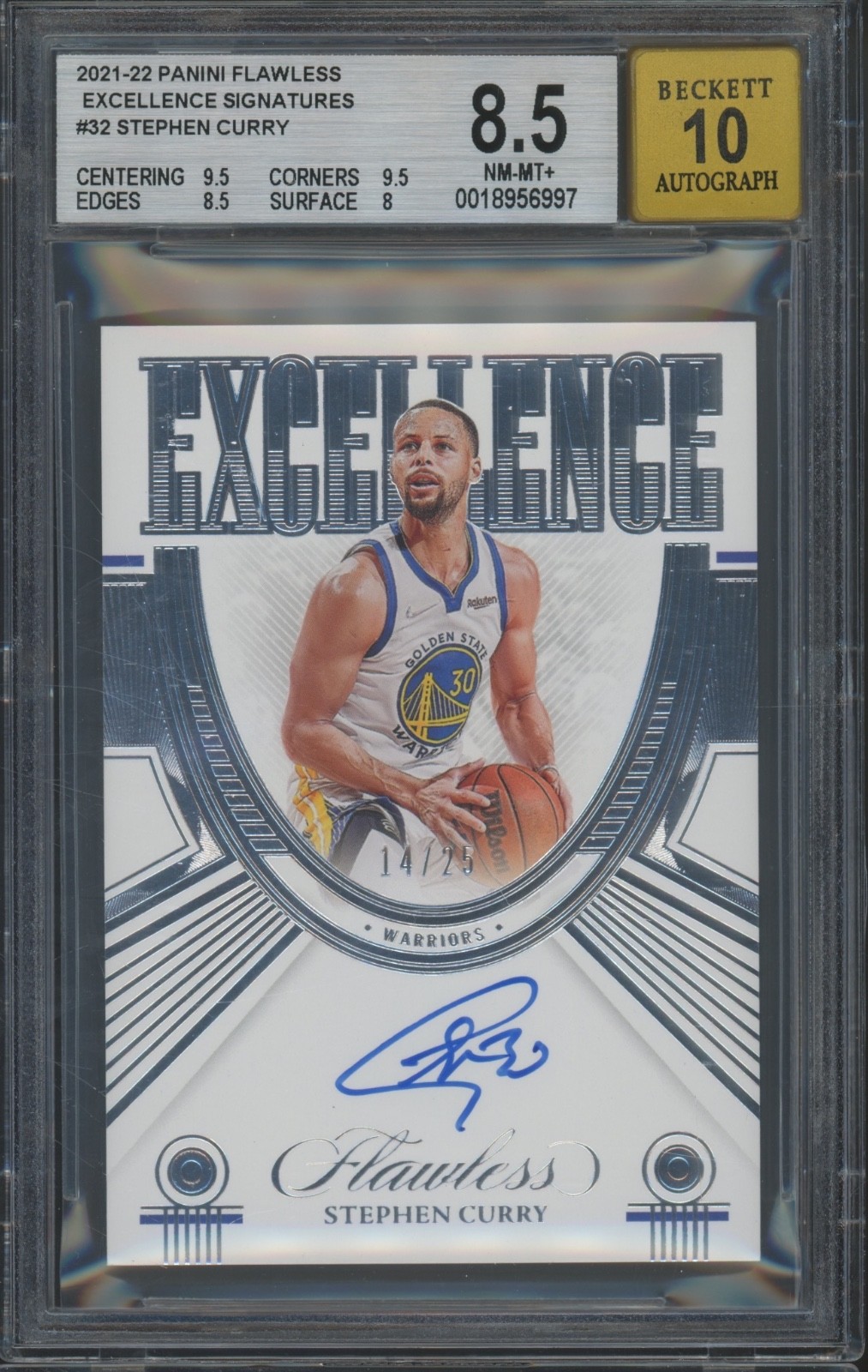 2021 Panini Flawless Excellence #32 Stephen Curry 14/25 Auto BGS 8.5 10 Auto