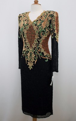 Jasdee Vintage Dress Long Sleeve Bead & Sequins Hand Work On Silk Style 6010