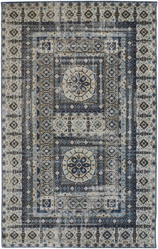 Абстрактный Механический ткацкий станок 8 X 11 Цвета Слоновой Кости, Коричневый и Синий, Устойчивый к загрязнениям Участок