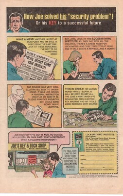1973 LOCKSMITHING INSTITUTE PRINT AD ART - HOW JOE SOLVED HIS SECURITY PROBLEM