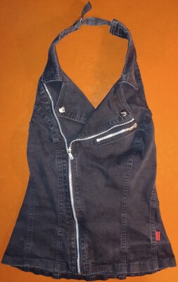 Vintage Tripp NYC Black Denim Corset Top Womens Med Y2K Mall Goth Aesthetic Punk