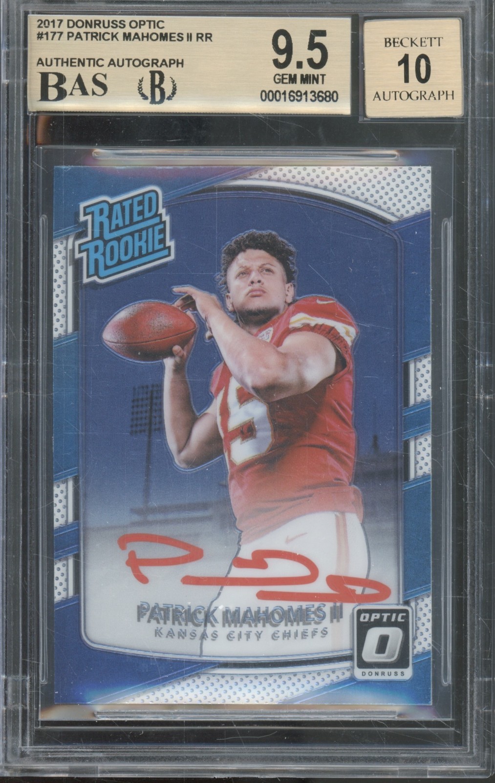 2017 Donruss Optic #177 Patrick Mahomes II Autograph RC Gem Mint BGS 9.5 10 Auto