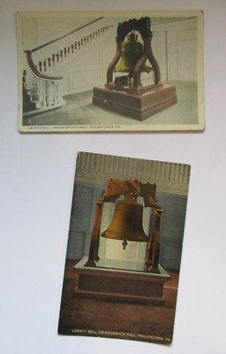 LOT 2 VINTAGE ONE CENT POSTCARDS LIBRTY BELL PHILADELPHIA PA INDEPENDENCE HALL