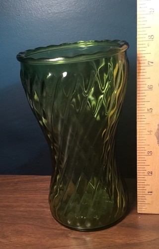 Vintage Green Swirl Glass Vase Tall
