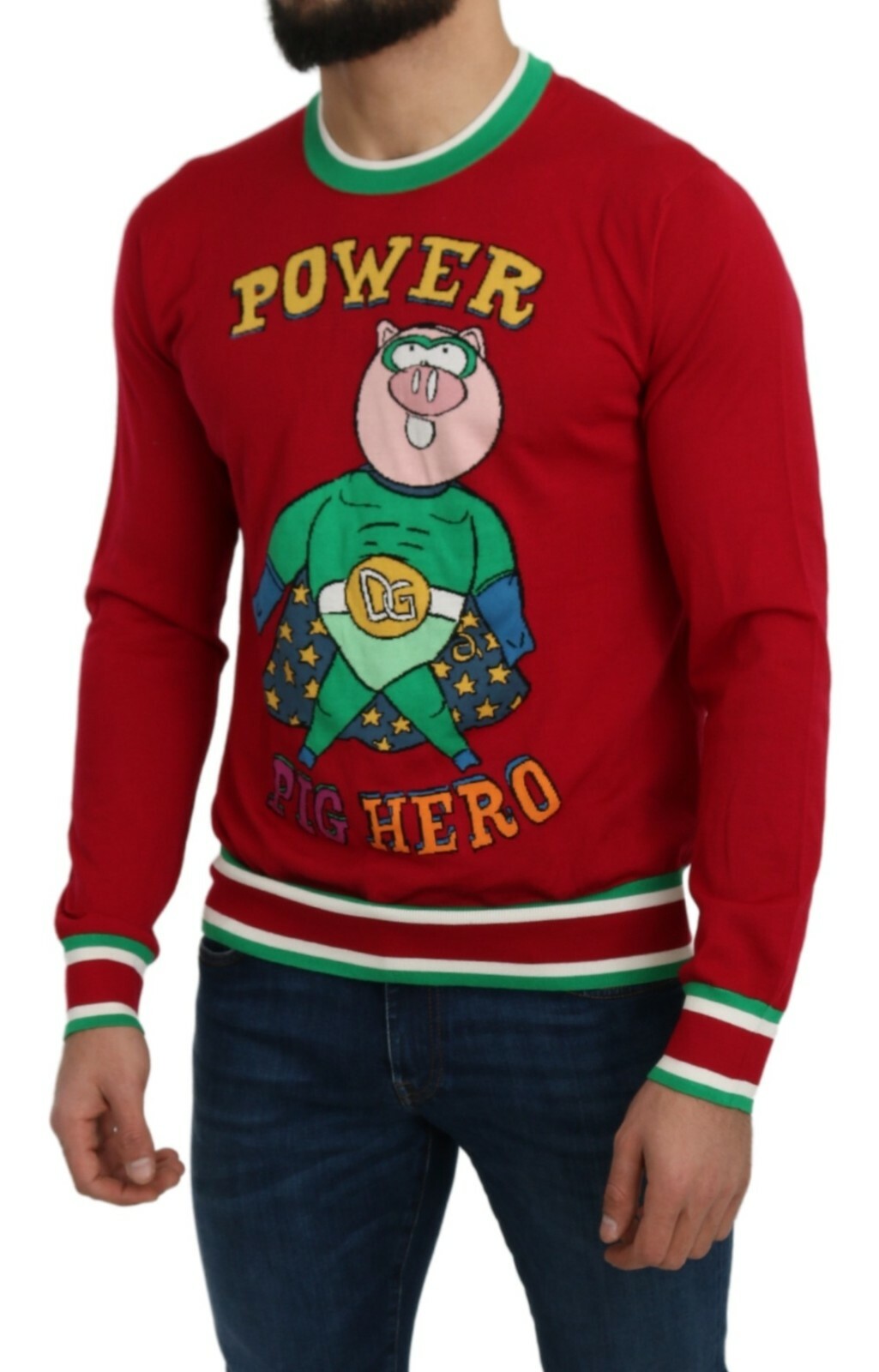 Pre-owned Dolce & Gabbana Red Sweater Wool Silk Pig Of The Year It50 / Us40 / L Rrp $1300